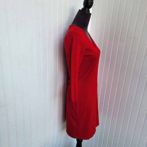 Calvin Klein Dress Womens Small Red Knit Sheath Knee Length Classic Cocktail S - Picture 5 of 14